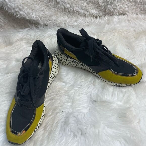 Steve Madden Boomer lace up wedge sneakers fabric Black & mustard yellow SZ9M - Picture 5 of 10
